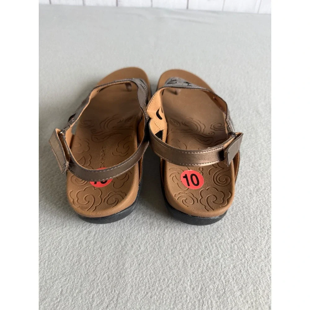 Rockport Briah Perf Slingback Sandals Metallic Bronze Laser Cut Thong Womens 10